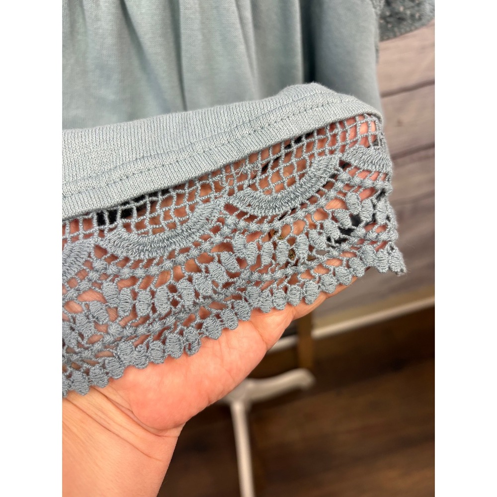 🪷 Free People Boho Crochet Lace Embroidered Prairie Days Top Blue/Green Medium 🪷 - Picture 13 of 13